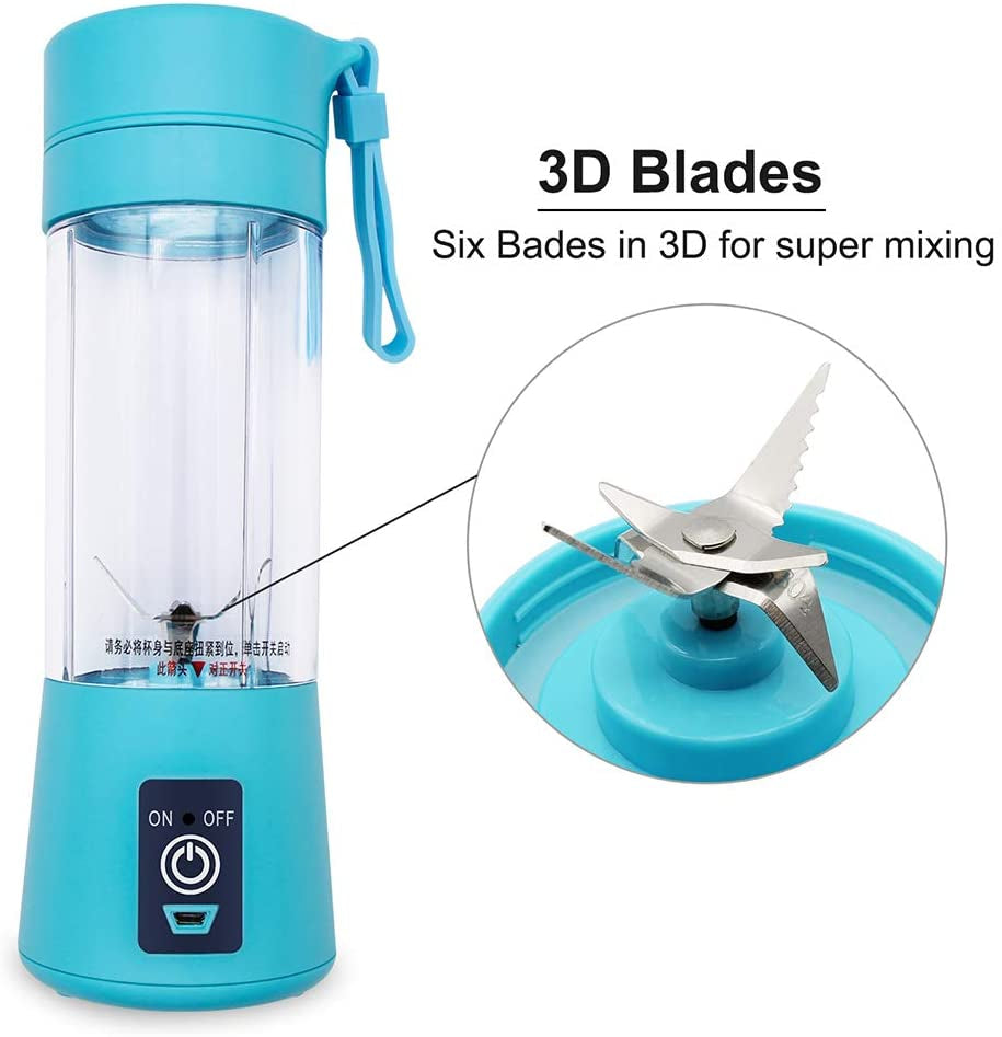 Portable 6-Blade USB Rechargeable Juicer Blender for Smoothies Shakes Baby Food and Outdoor Use (Random Color)