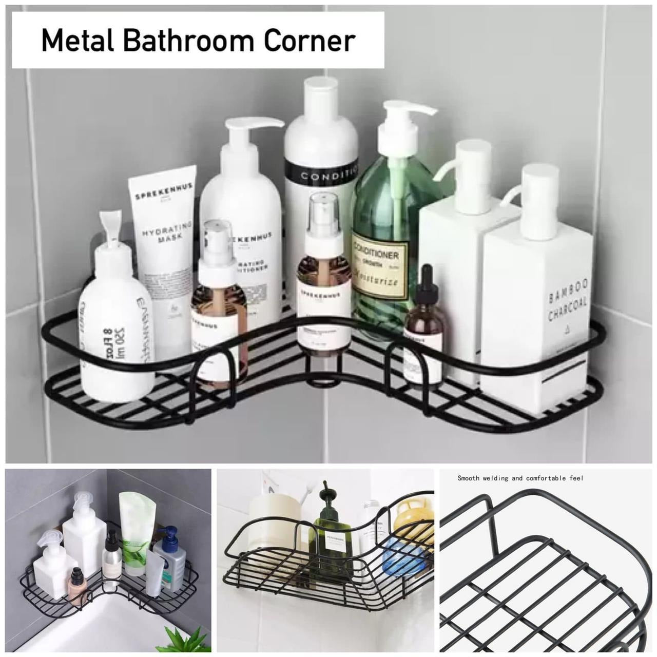 Wall Corner Rack + 2 Self Adhesive Screws  | Multipurpose Kitchen, Sink Organizer, Metal Bathroom Accessories Corner | Shelf Wall Mount Storage Rack