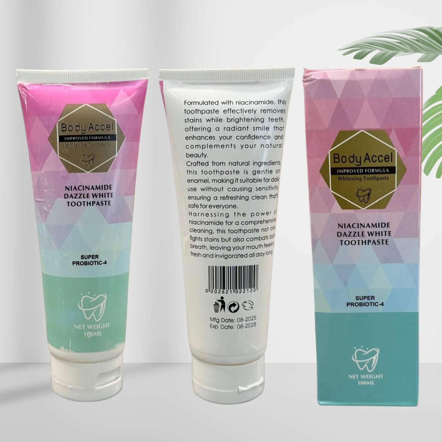 Body Accel Whitening Toothpaste | Advanced Niacinamide Probiotic Formula | 100ml