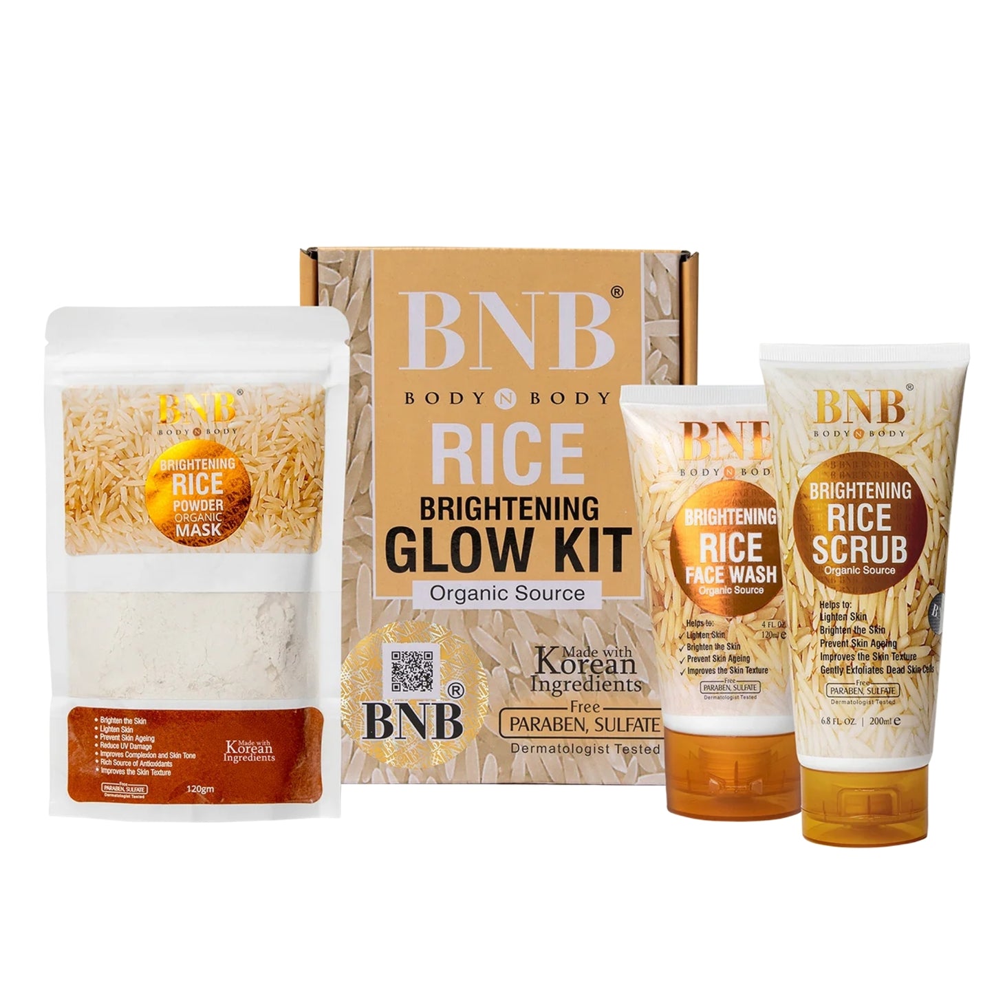 BNB Rice Extract Bright & Glow Facial Kit | 3-in-1 Whitening, Brightening & Hydrating Skincare